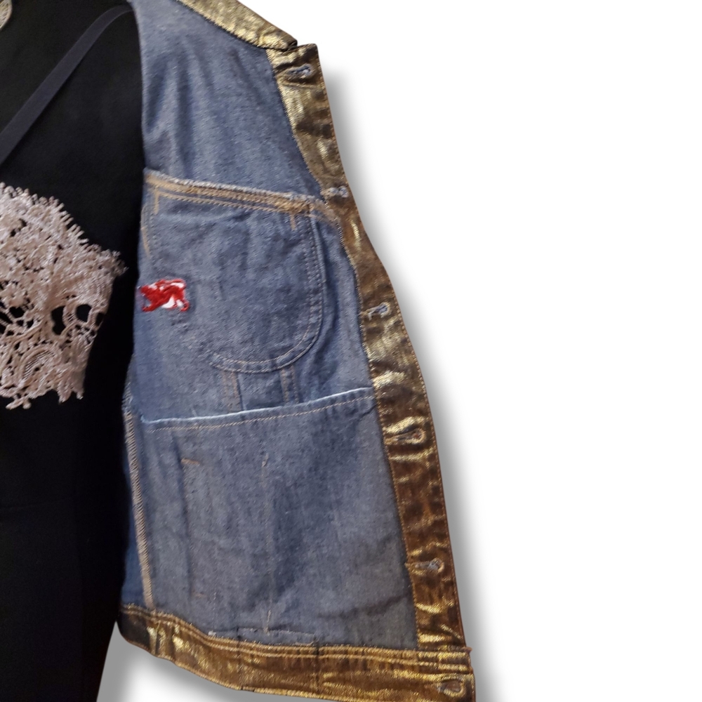 PARASUCO Gold Shimmer Denim Jean Jacket Metallic Finish Size Large - Picture 5 of 15